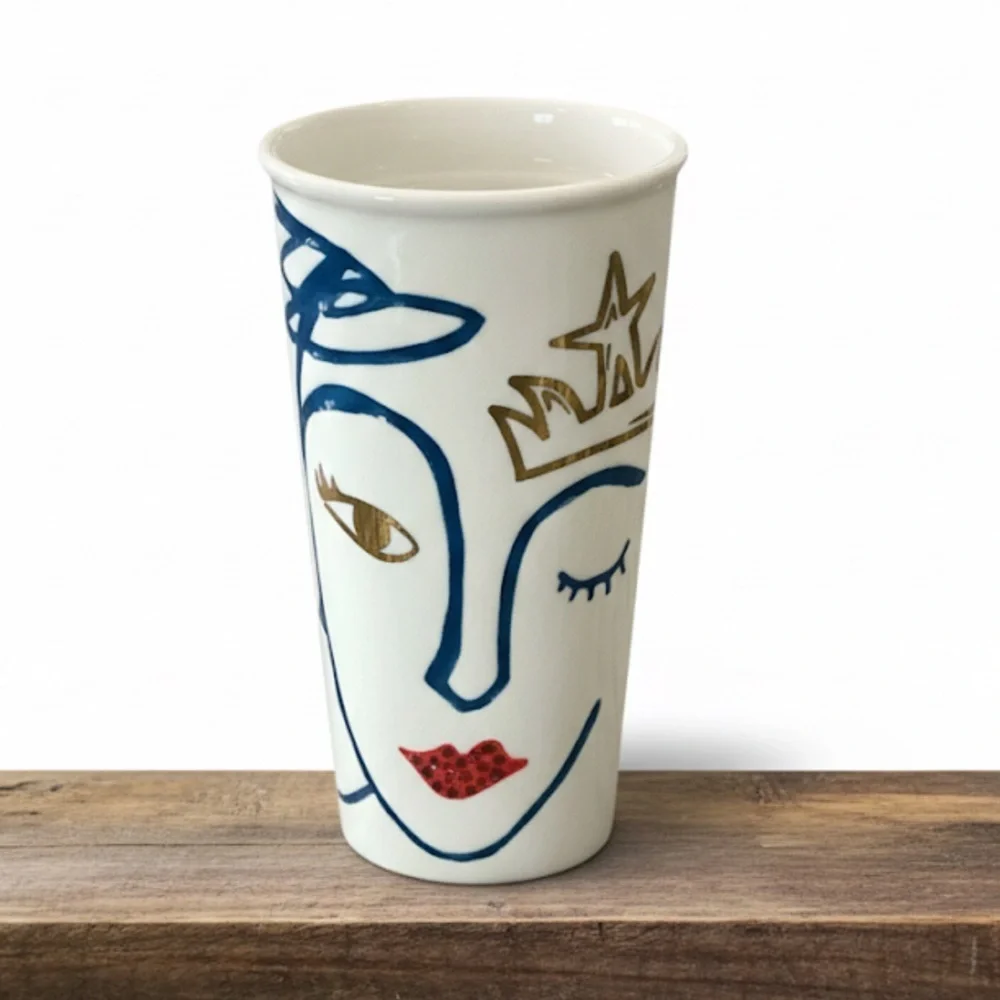Starbucks 2016 Anniversary Ceramic Tumbler Swarovski Red Crystal Lip Siren Mug